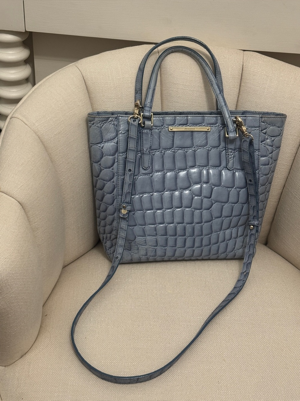 Brahmin blue croc embossed handbag